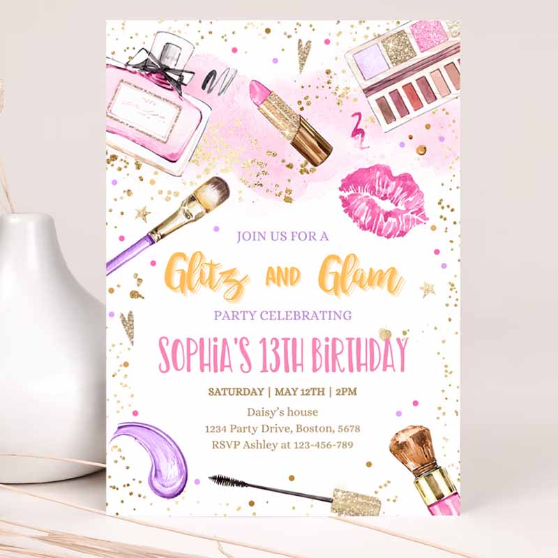 Glitz And Glam Kids Birthday, Spa Makeup Kids Birthday, Blush Pink Gold Spa Tween Party, Template