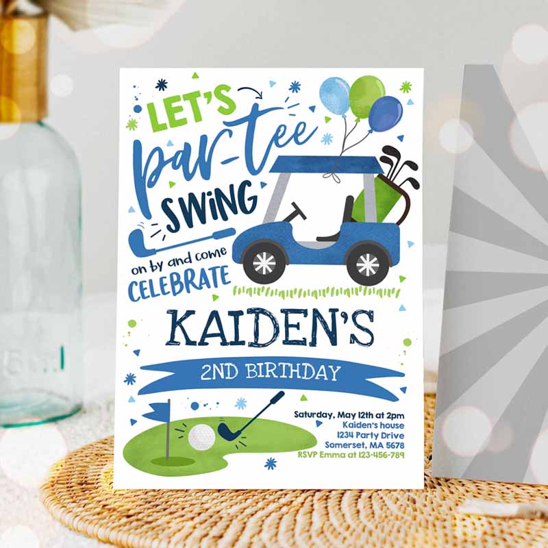 Golf Kids Birthday Invitation, Let's Par-Tee Golf Kids Birthday Invitation, Golfing Golf Ball Kids Birthday, Par-tee Gold Party