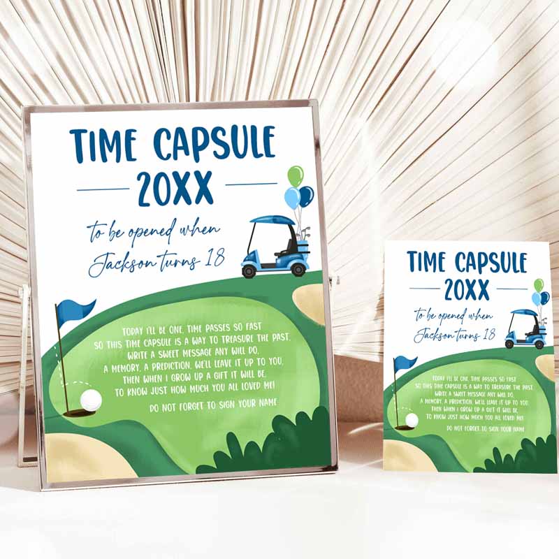 Golf Time Capsule First Kids Birthday, Hole in One Kids Birthday, First Par-tee Guestbook Boy Golfing