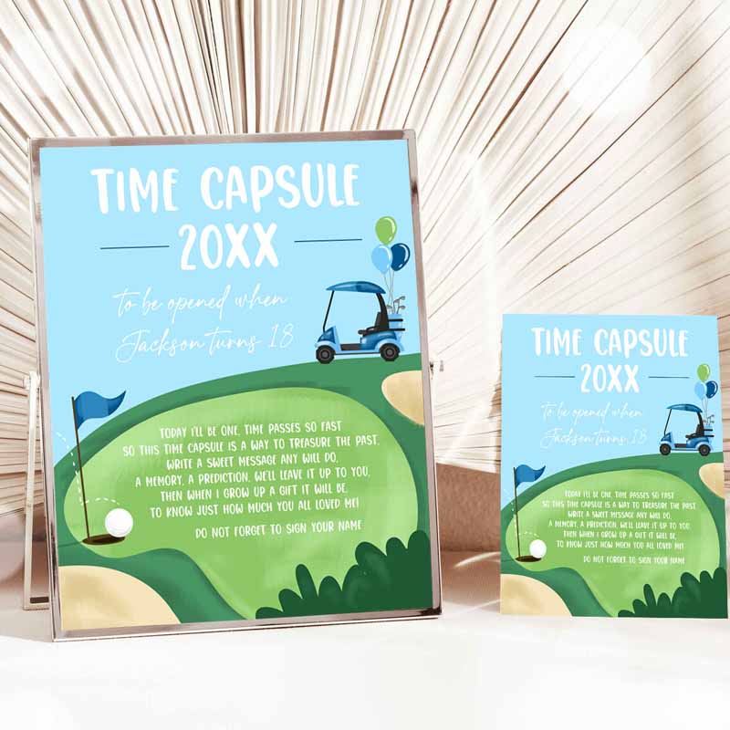 Golf Time Capsule First Kids Birthday Party, Hole in One Kids Birthday, First Par-tee Guestbook Boy Golfing