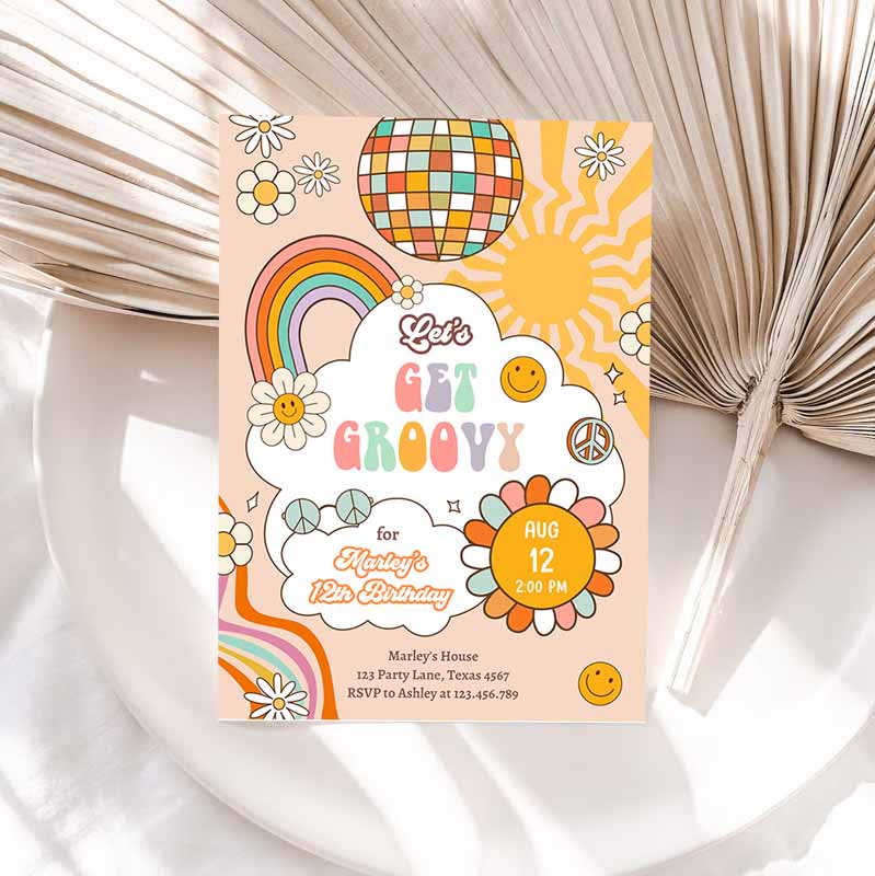 Groovy Kids Birthday, Lets Get Groovy Kids Birthday, Boho Retro Flower Power Girl