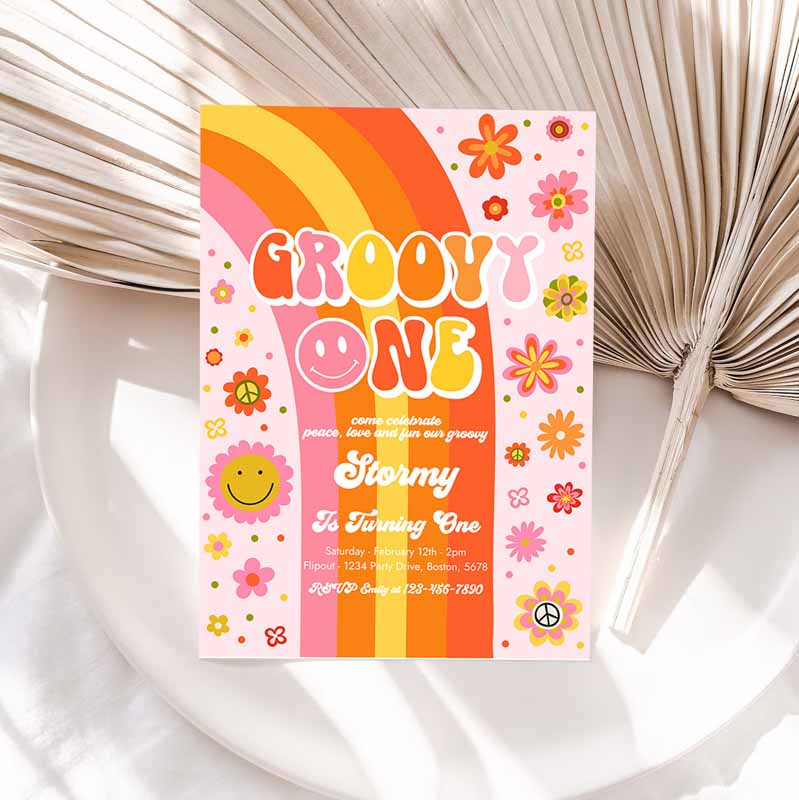 Groovy One Kids Birthday, Peace Love Party, Groovy Rainbow Party, Hippie Floral Kids Birthday Party