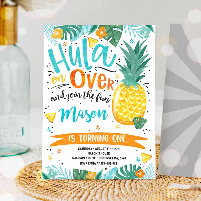 Hawaiian Luau Kids Birthday Invitation, Pineapple Kids Birthday Party, Luau Kids Birthday, Luau Pineapple Pool Party