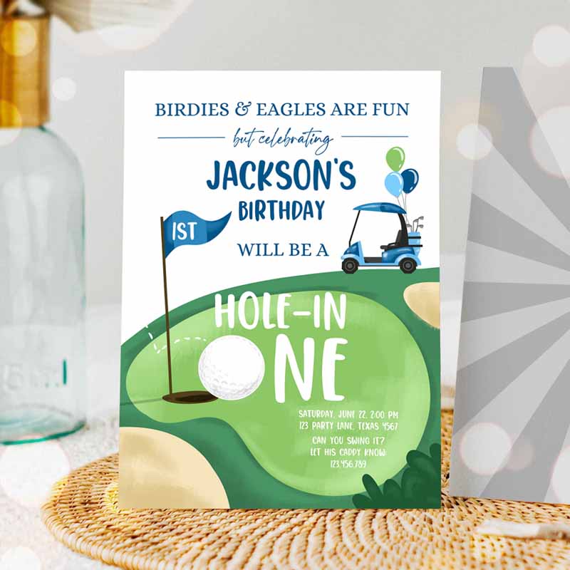 Hole in One Kids Birthday Invitation, Golf First Kids Birthday, Par-tee Golf Invite Boy Golfing Party