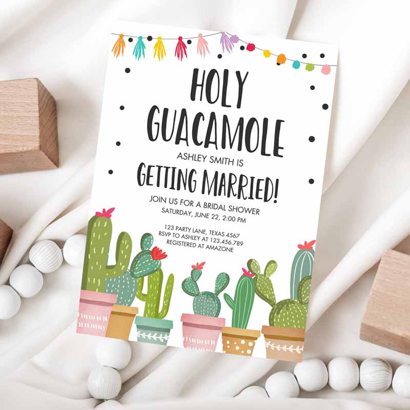 Holy Guacamole Bridal Shower Invitation, Fiesta Couples Shower Cactus Succulent Mexican