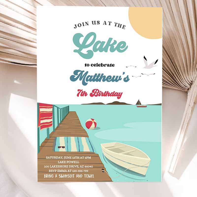 Lake Kids Birthday, Boat Lake Kids Birthday Party, Summer Lake Water Party, Join Us Ate Lake Party