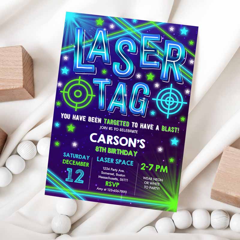 Laser Tag Invitation, Neon Laser Tag Kids Birthday Invitation, Glow Laser Tag Kids Birthday Party, Boy Neon Glow Laser Party