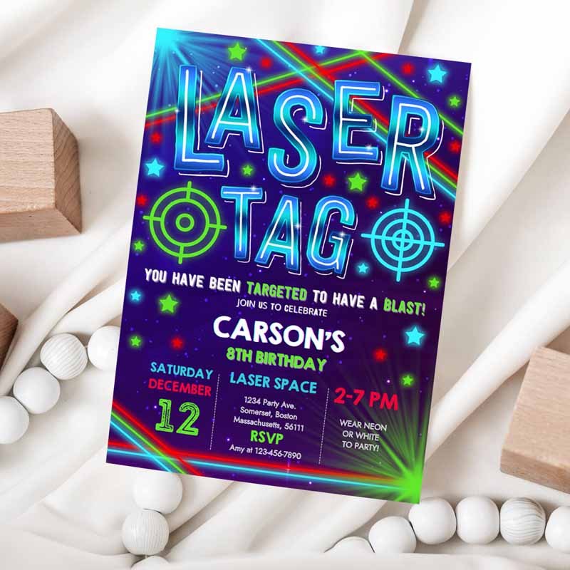 Laser Tag Invitation, Neon Laser Tag Invitation, Glow Laser Tag Kids Birthday Party, Boy Neon Glow Laser Party