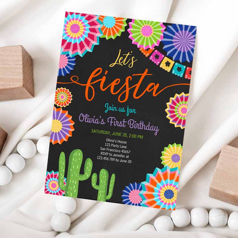 Let's Fiesta Kids Birthday, ANY AGE Girl First Kids Birthday, Uno Cactus Cinco Mayo Mexican