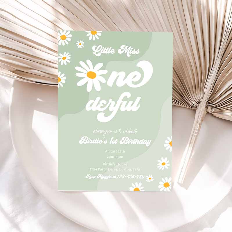 Little Miss ONEderful Daisy Kids Birthday, Boho Retro Groovy Hippie Floral 's Kids Birthday Party