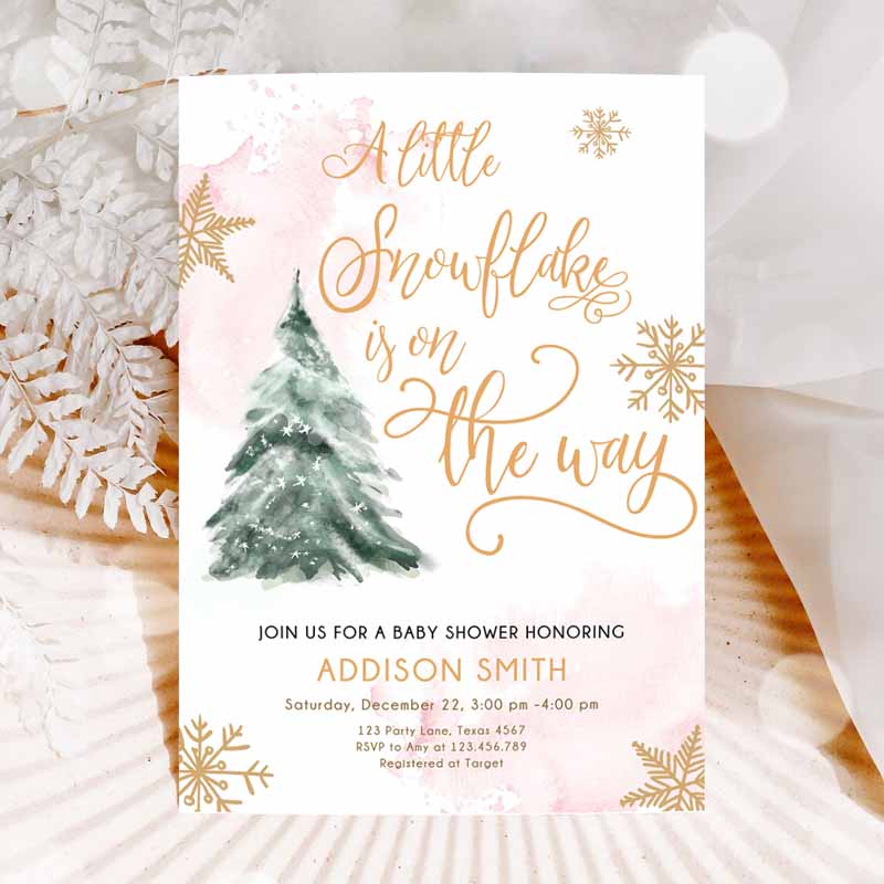 Little Snowflake one Way Baby Shower Invitation, Winter Baby Shower Baby Its Cold Outside Watercolor