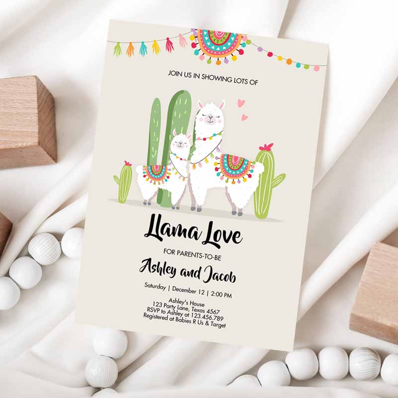 Llama Baby Shower Invitation, Llama Love Fiesta Cactus Mexican Couples Coed Shower