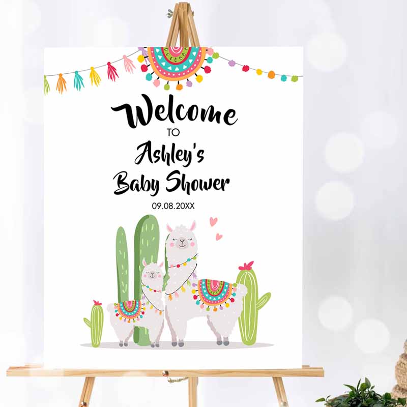 Llama Welcome Sign, Llama Baby Shower Welcome Baby Sprinkle Cactuseme Fiesta Mexican Succulent Neutral