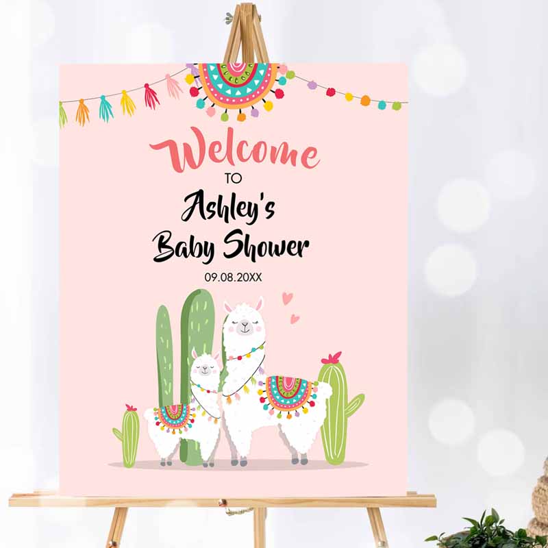 Llama Welcome Sign, Llama Baby Shower Welcome Party, Baby Sprinkle Cactuseme Fiesta Mexican Succulent Pink Girl