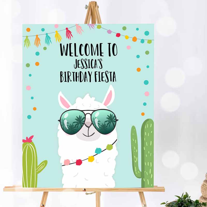 Llama Welcome Sign, Sunglasses Kids Birthday Party, Whole Llama Alpaca Poster Blue Boy Mexican Fiesta Baby Shower