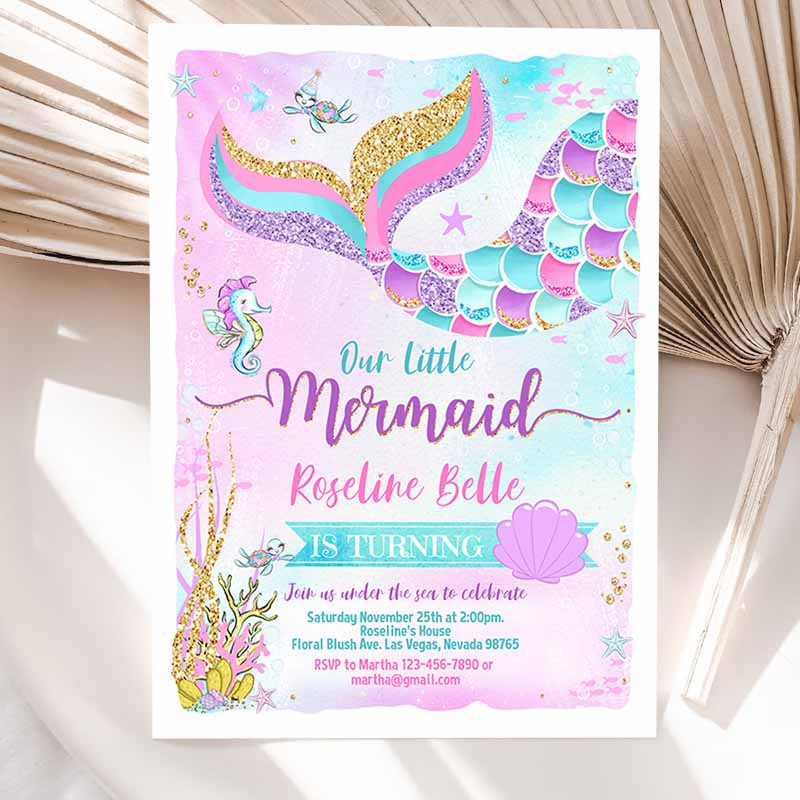 Mermaid Kids Birthday Invitation, Mermaid Invite, Under The Sea Kids Birthday Party