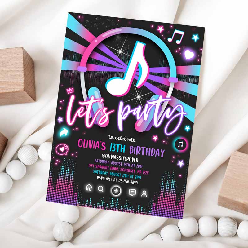 Music Kids Birthday Invitation, Music App Teen Tween Kids Birthday Party, Invite Musical App Social Media Kids Birthday Party