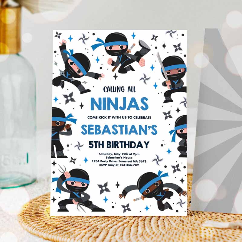 Ninja Kids Birthday, Karate Kids Birthday, Blue Invitation, Warrior Kids Birthday Party, Martial Arts Ninja Party