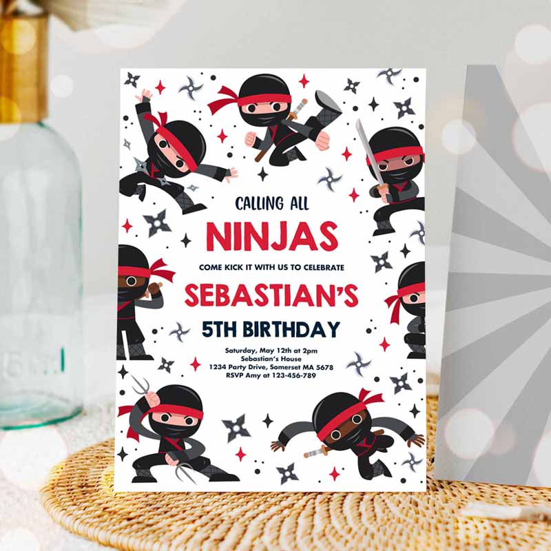 Ninja Kids Birthday, Karate Kids Birthday Invitation, Warrior Kids Birthday Party, Martial Arts Ninja Red Party