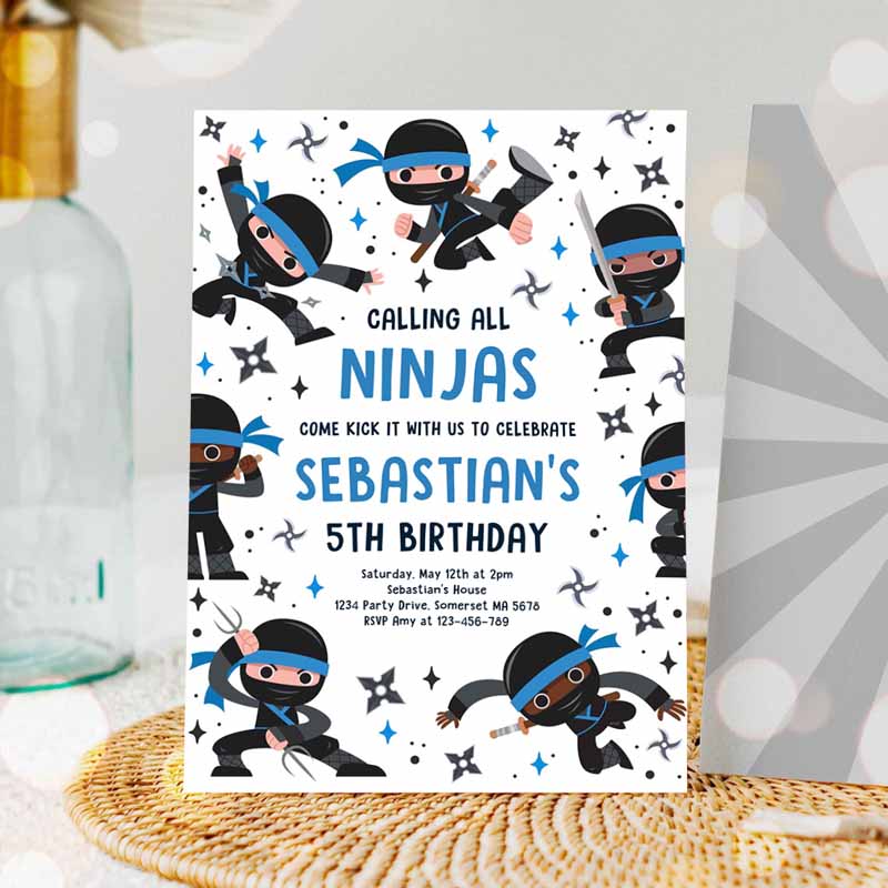 Ninja Kids Birthday, Karate Blue Kids Birthday Invitation, Warrior Kids Birthday Party, Martial Arts Ninja Party