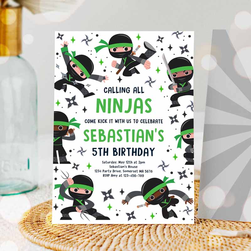 Ninja Kids Birthday, Karate Green Kids Birthday Invitation, Warrior Kids Birthday Party, Martial Arts Ninja Party