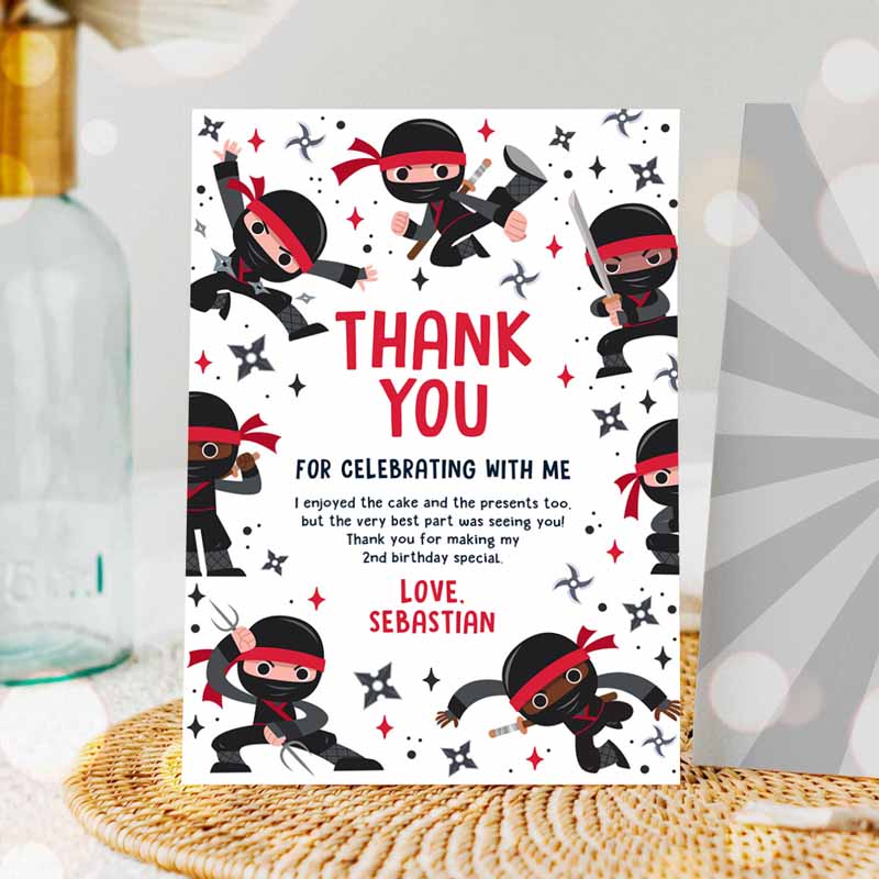 Ninja Kids Birthday Party, Thank You Card Karate Red Kids Birthday, Thank You Warrior Kids Birthday Party, Martial Arts Ninja Party