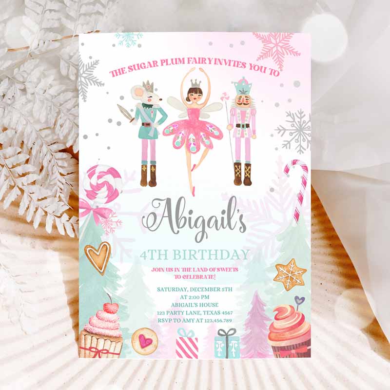 Nutcracker Kids Birthday, Invite Girl Land of Sweets Invite Winter Pink Girl Sugar Plum Fairy