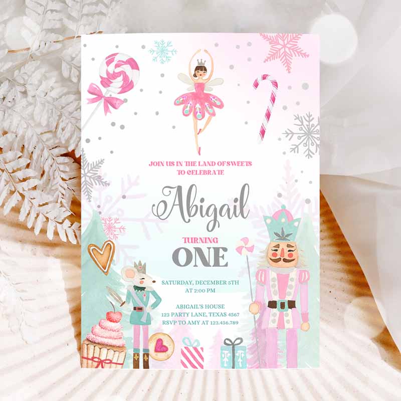 Nutcracker Kids Birthday Party, Girl Land of Sweets Invite Winter Pink Girl Sugar Plum Fairy