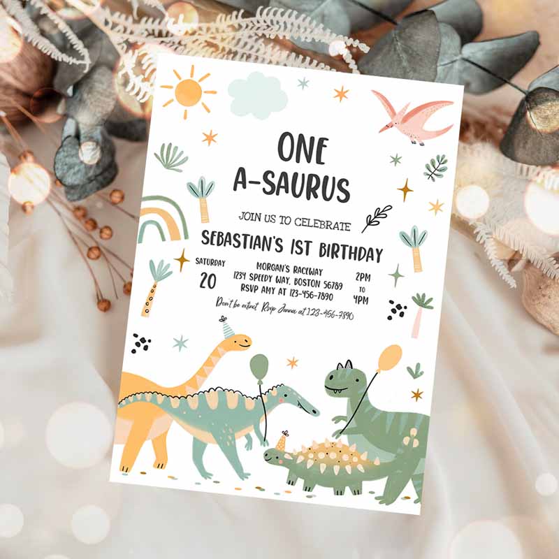 One-A-Saurus Dinosaur Kids Birthday, Dinosaur T-Rex Kids Birthday Party, Jurassic Dino Kids Birthday Party