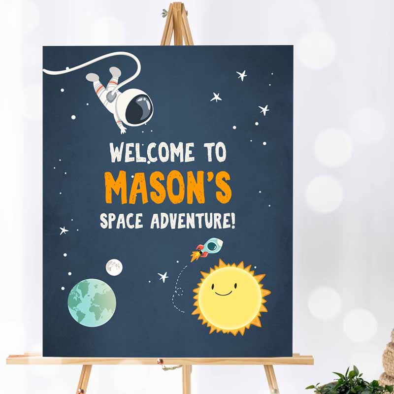 Outer Space Astronaut Welcome Sign, Baby Shower Welcome Kids Birthday, Boy Space Adventure