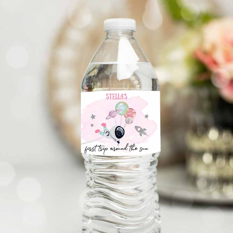 Outer Space Water Bottle Labels Galaxy Party, Decor Girl Space Kids Birthday, First Trip Arounde Sun