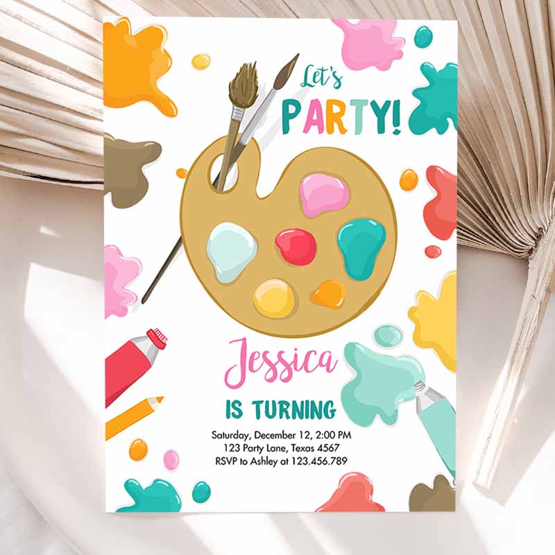 Painting Invitation, Art Party, Invite Girl Pink Paint Craft Party