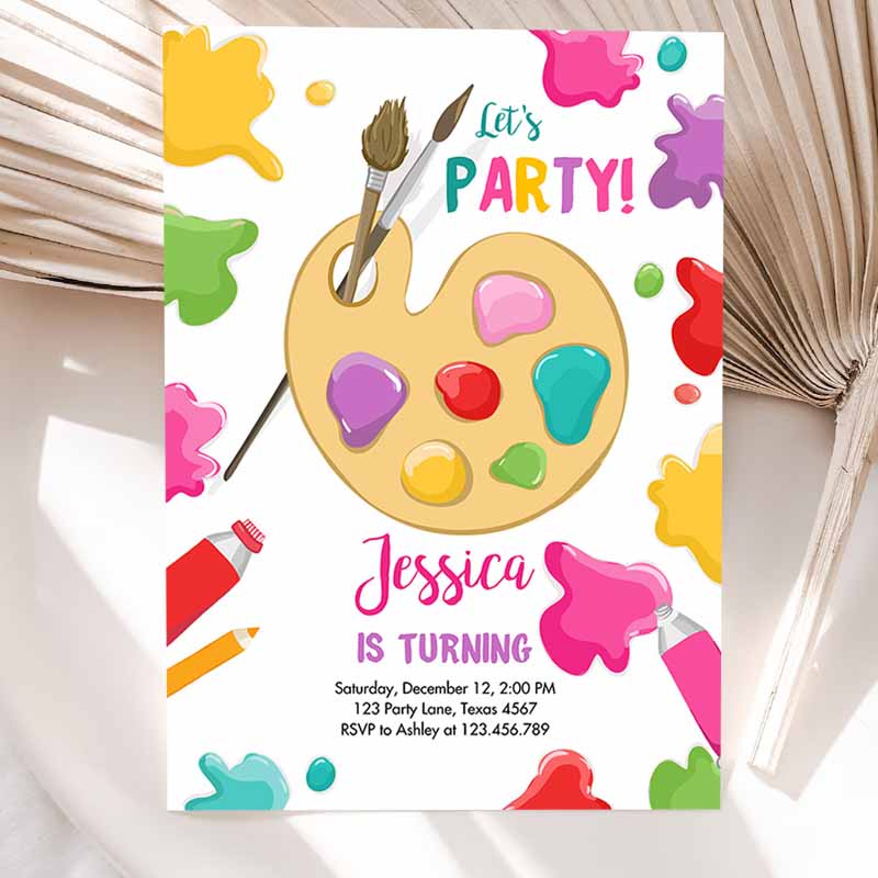 Painting Party Invitation, Art Party, Invite Girl Pink Paint Craft Party