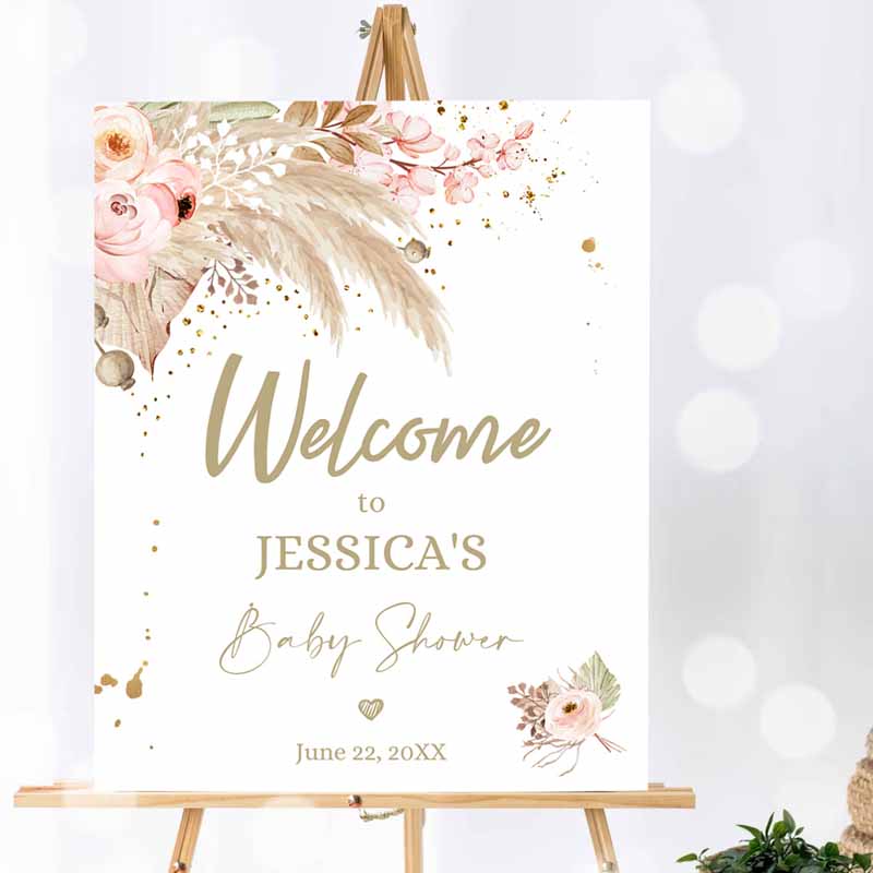 Pampas Grass Baby Shower Welcome Sign, Couples Shower Boho Shower Welcome Muted Tone Tropical Desert