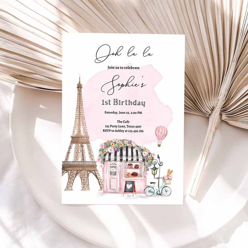 Paris Kids Birthday Invitation, French Patisserie Parisian Cafe French Kids Birthday, Floral Tea Party