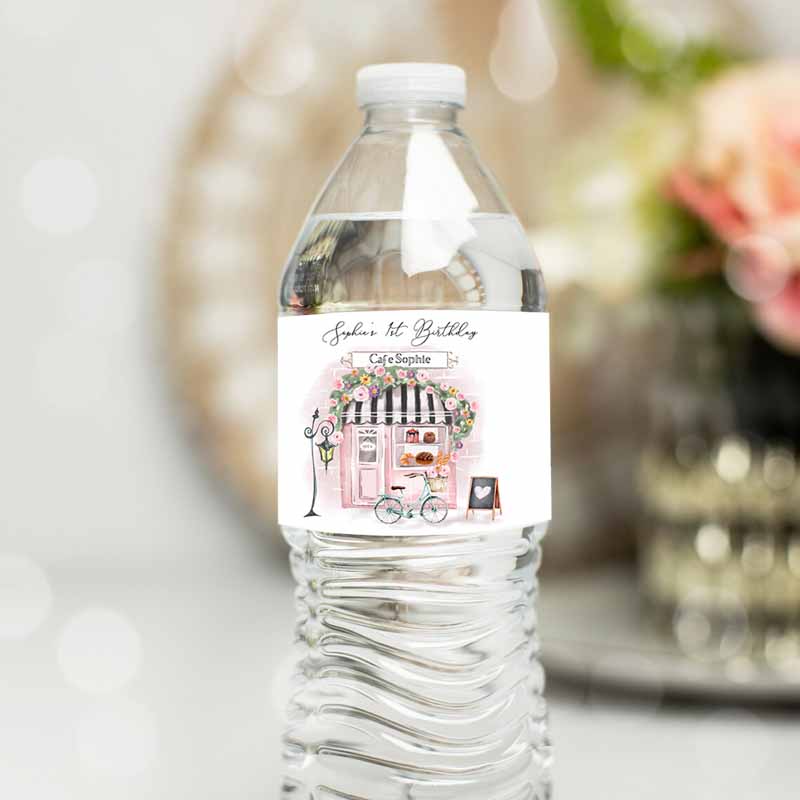 Paris Kids Birthday Party, Water Bottle Labels Paris French Party, Decor Girl French Patisserie Pink Floral