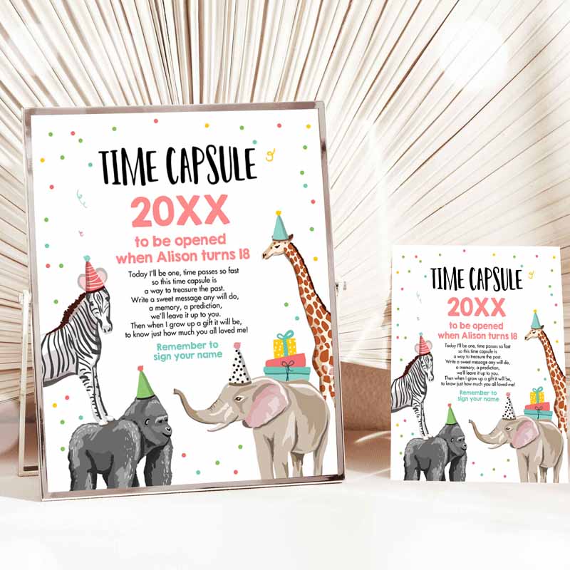 Party, Animal Time Capsule Girl Pink First Kids Birthday, Wild One First Kids Birthday Party, Zoo Safari Animals Jungle