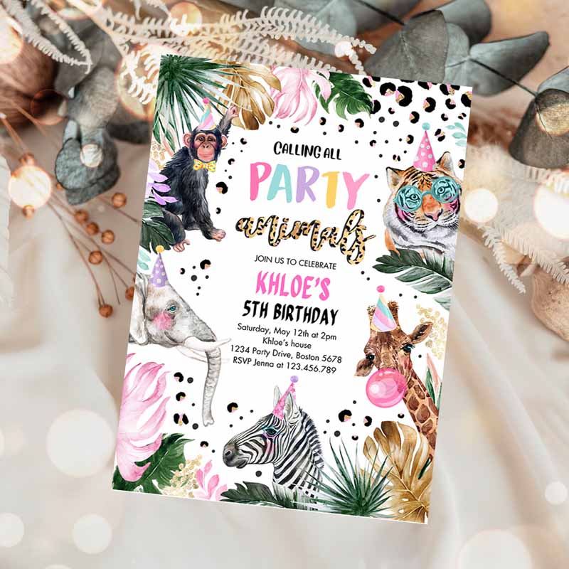 Animals Kids Birthday Invitation, Leopard Print Safari Animals Kids Birthday, Leopard