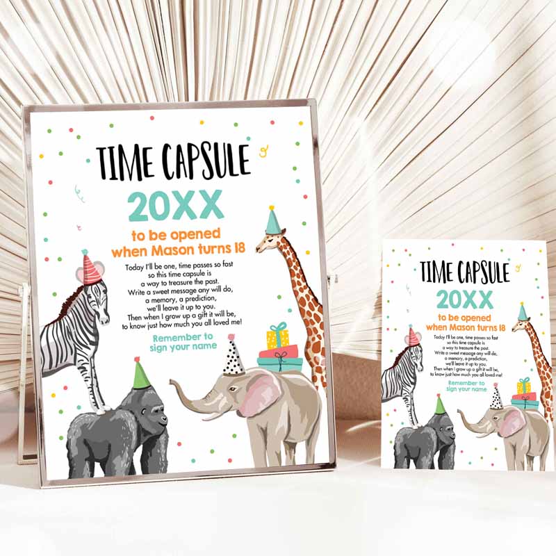 Animals Time Capsule Boy First Kids Birthday, Wild One First Kids Birthday Party, Zoo Safari Animals Jungle