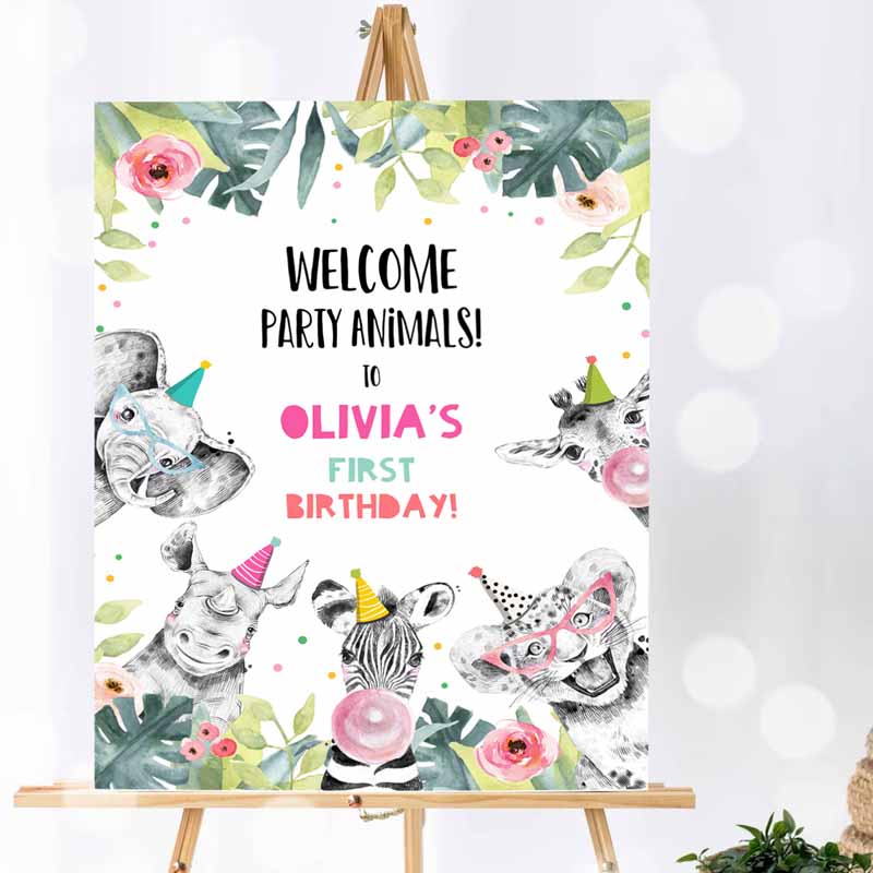 Animals Welcome Sign, Animal Sign, Zoo Safari Welcome Jungle Sign, Animals Girl Party