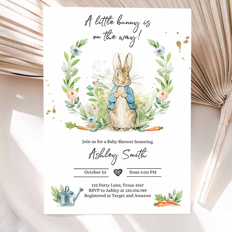 Peter Rabbit Baby Shower Invitation, Boy Blue Rustic Peter Rabbit Invitation, Spring Sprinkle