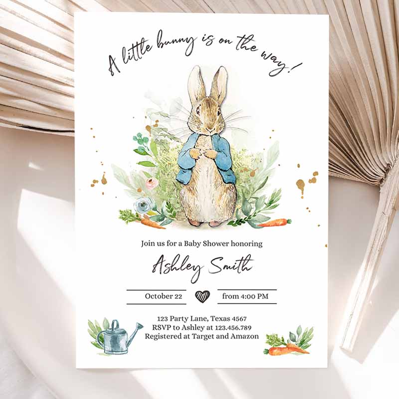 Peter Rabbit Baby Shower Invitation, Boy Blue Rustic Peter Rabbit Invitation, Spring Sprinkle Party