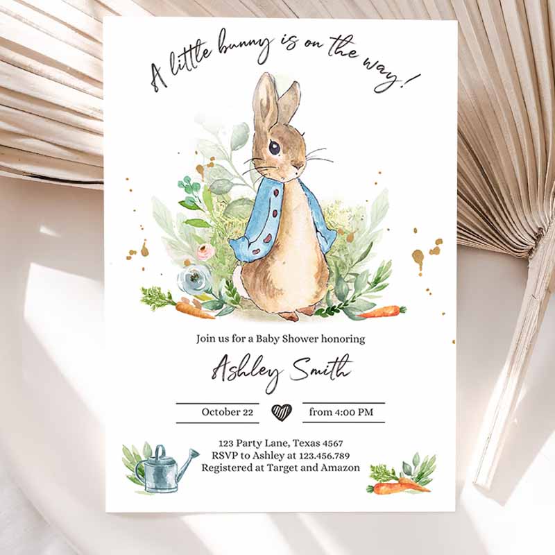 Peter Rabbit Baby Shower Party Invitation, Boy Blue Rustic Peter Rabbit Invitation, Spring Sprinkle