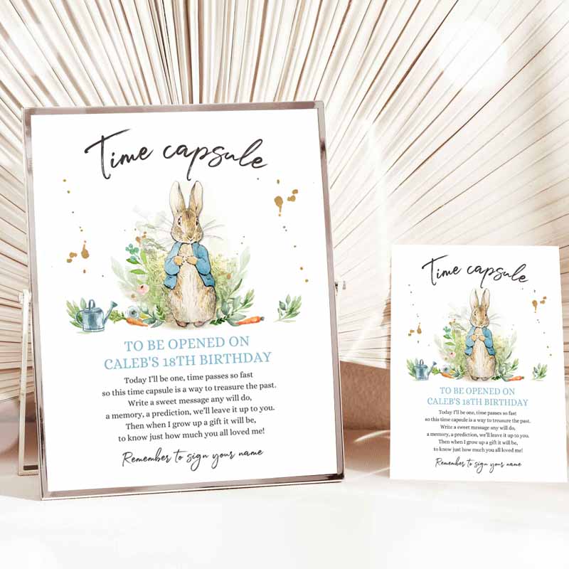 Peter Rabbit Kids Birthday, Time Capsule First Kids Birthday Party, Watercolor Bunny Boy Kids Birthday, Rabbit