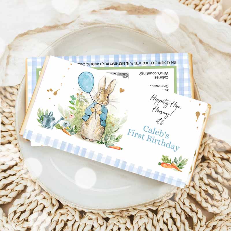 Peter Rabbit Chocolate Bar Labels, Candy Bar Wrapper Bunny Rabbit Kids Birthday, Boy Blue Rustic