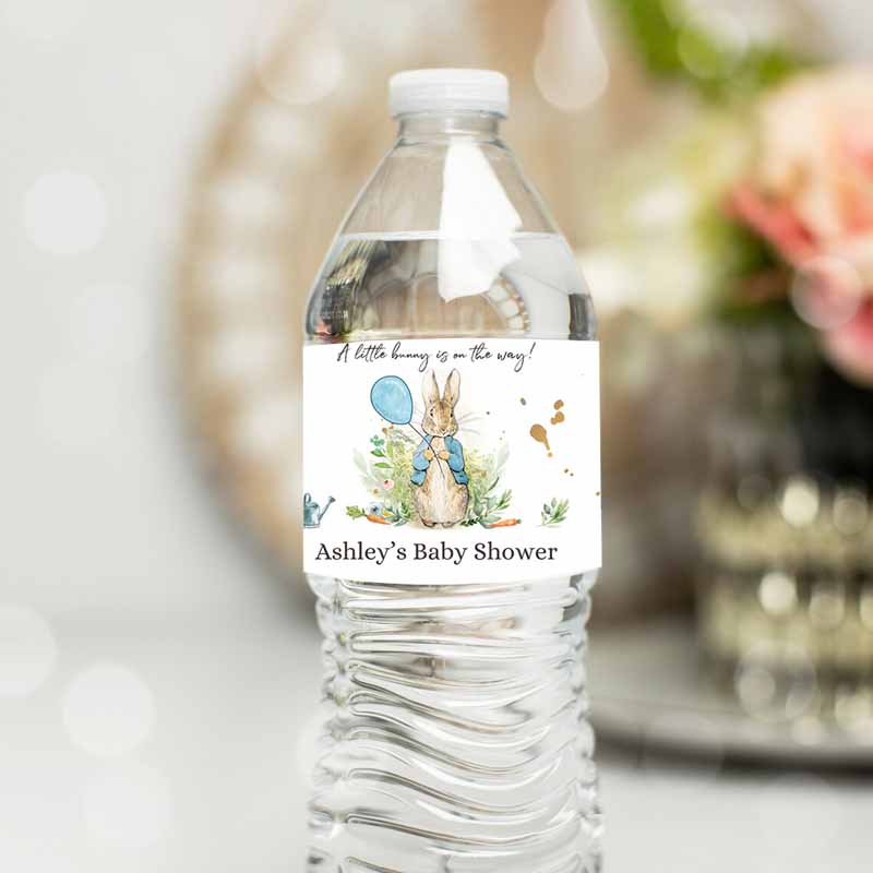 Peter Rabbit Water Bottle Labels Peter Rabbit Party, Decor Bunny Baby Shower Kids Birthday, Rustic Boy Blue