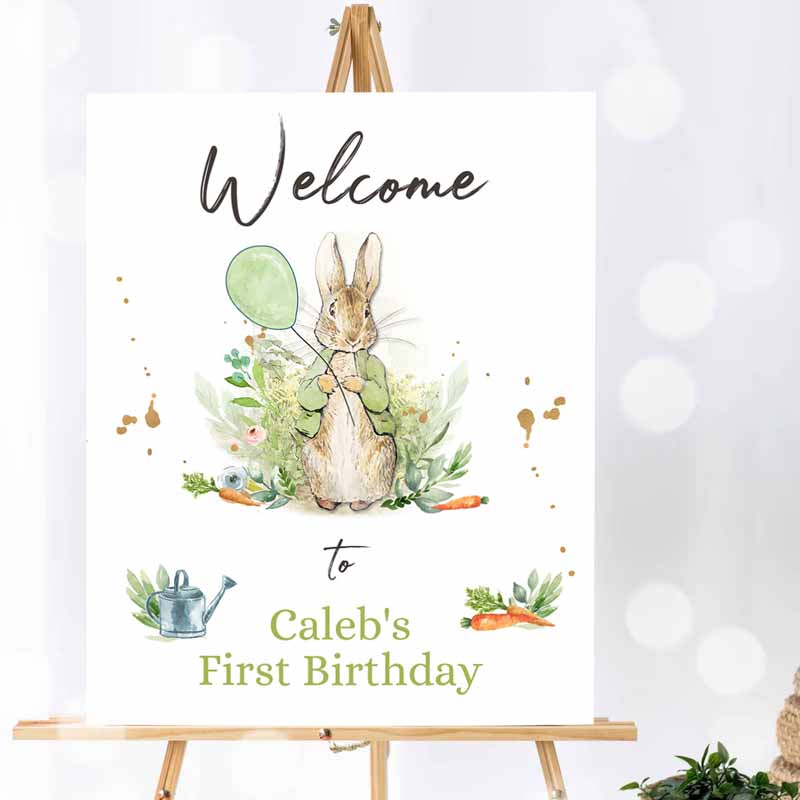 Peter Rabbit Welcome Sign, Baby Shower Welcome Kids Birthday, Rabbit Bunny Gender Neutral