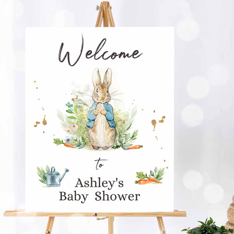 Peter Rabbit Welcome Sign, Boy Baby Shower Welcome Peter Rabbit Watercolor Bunny Boy Blue