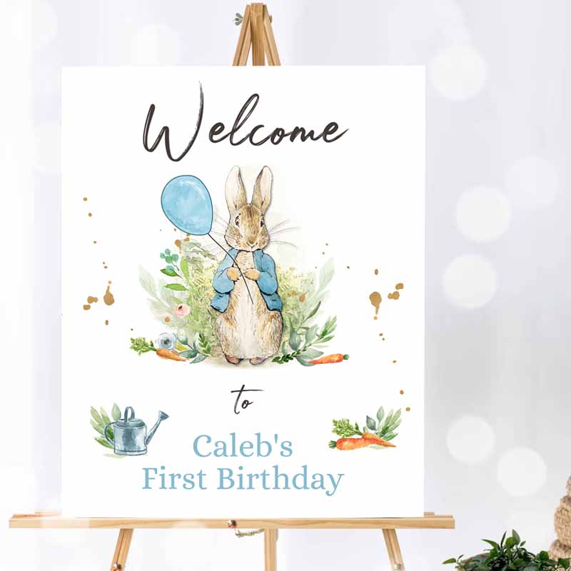 Peter Rabbit Welcome Sign, Boy Kids Birthday, Baby Shower Welcome Kids Birthday, Rabbit Watercolor Bunny