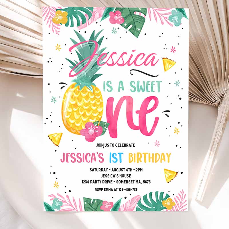 Pineapple Kids Birthday Invitation, Hawaiian Luau Kids Birthday, Pineapple Sweet One Kids Birthday, Luau Pool Party